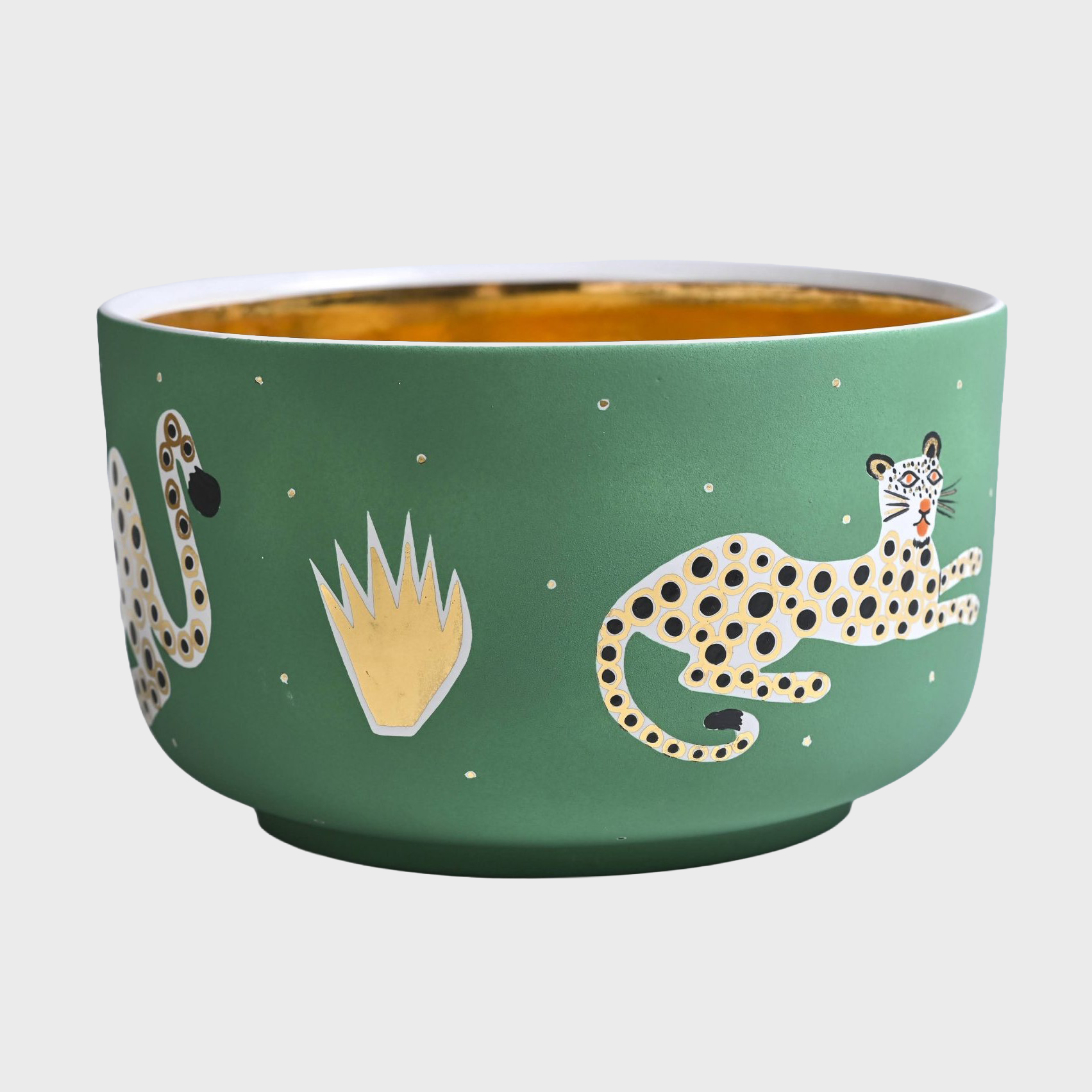 Green Large Chubby Bowl Leopard