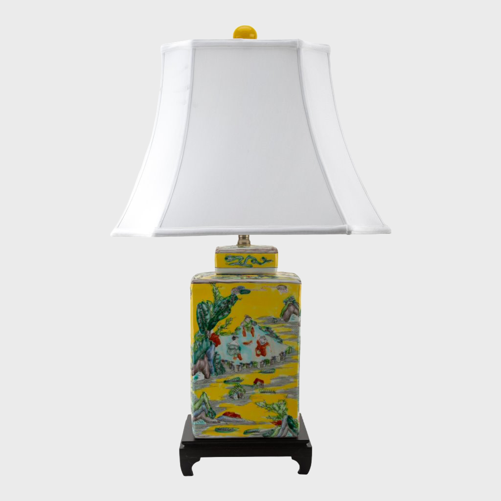 Yellow Square Lidded Jar Lamp