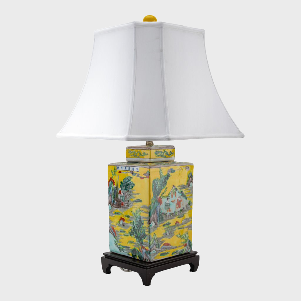 Yellow Square Lidded Jar Lamp