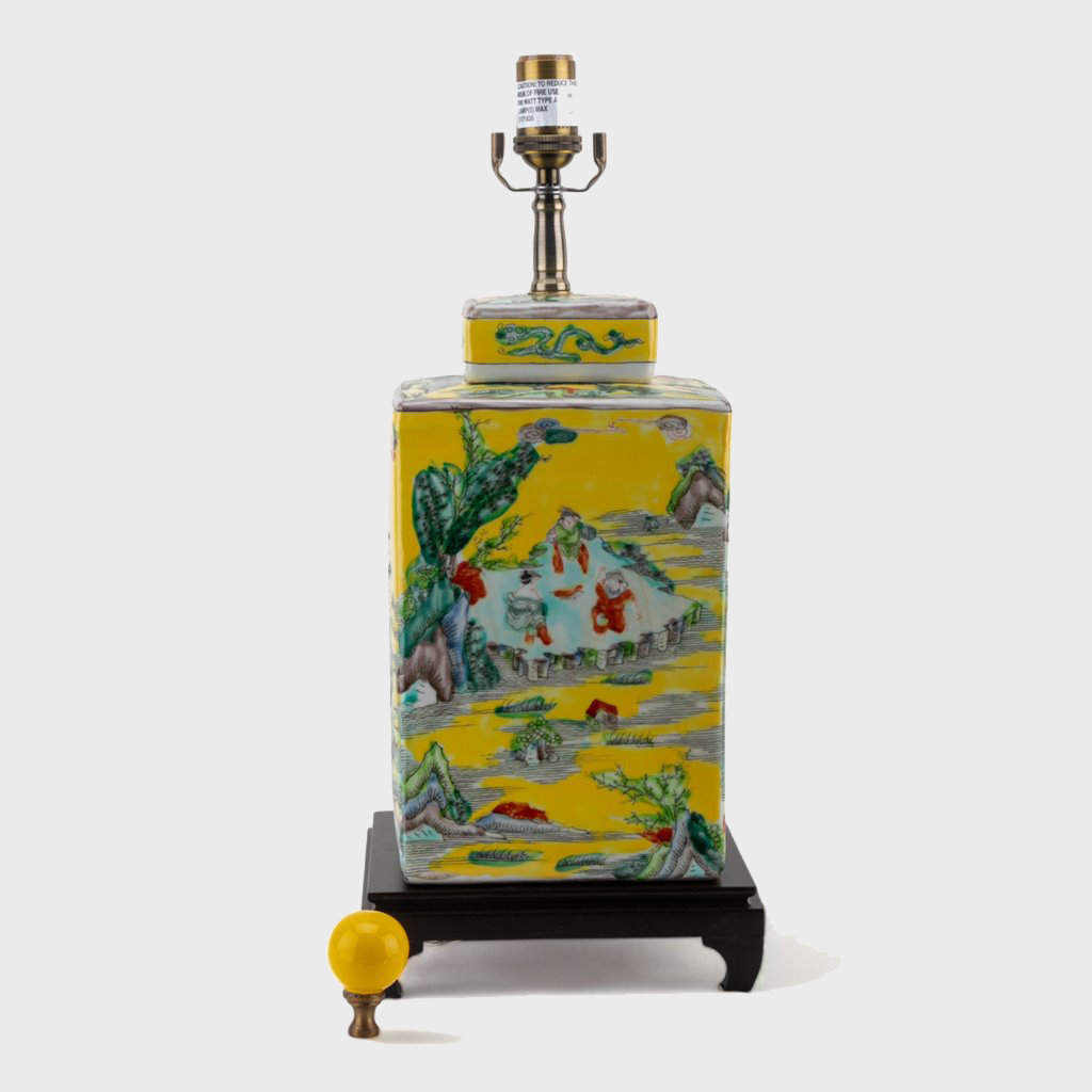 Yellow Square Lidded Jar Lamp