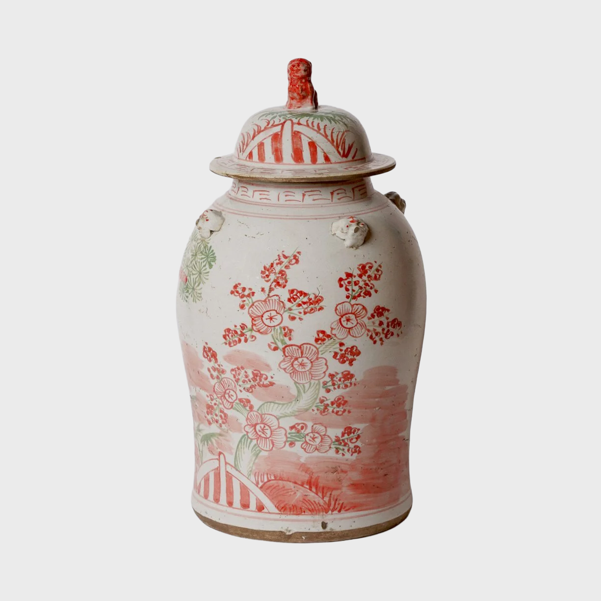 Pink & Green Porcelain Three Friends Temple Jar