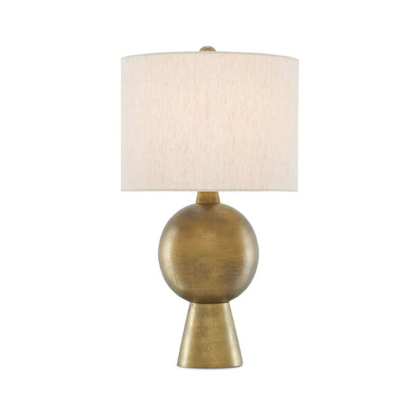 Brass spherical table lamp with an off-white shade